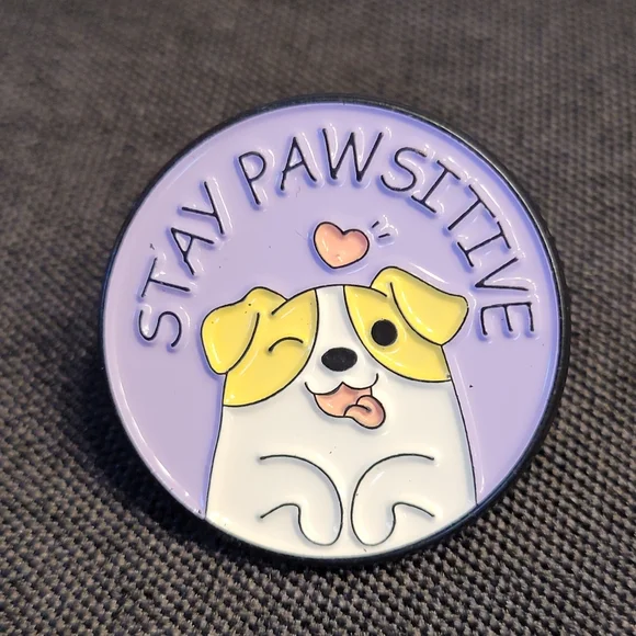 Stay Pawsitive Darling Derpy Dog Enamel Pin - Picture 2 of 10